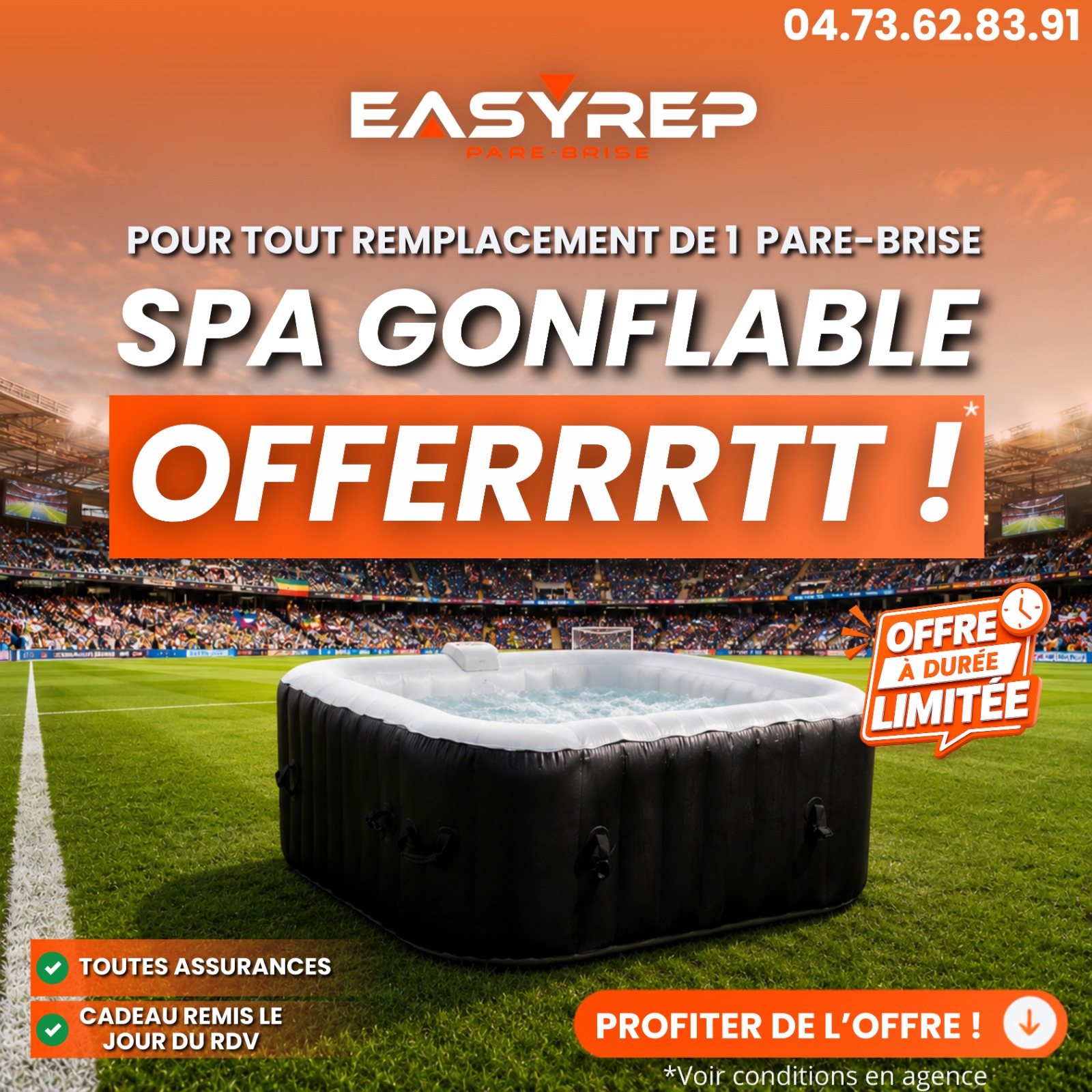 Pare-brise endommagé nécessitant réparation