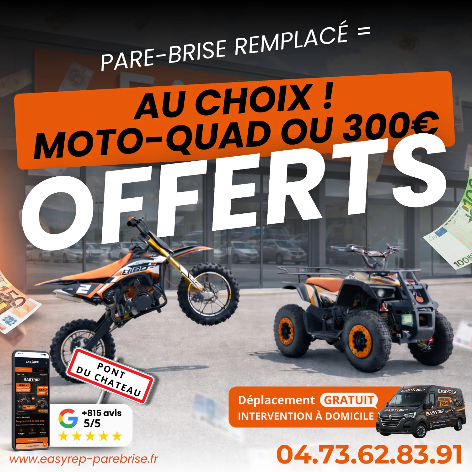 Pare-brise endommagé nécessitant réparation